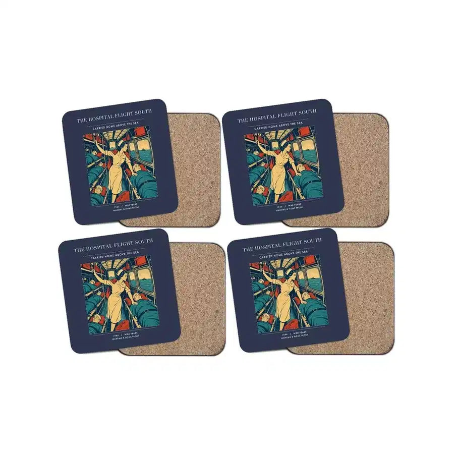 The Hospital Flight South - Designed Coasters design on navy blue 4-pieces-set