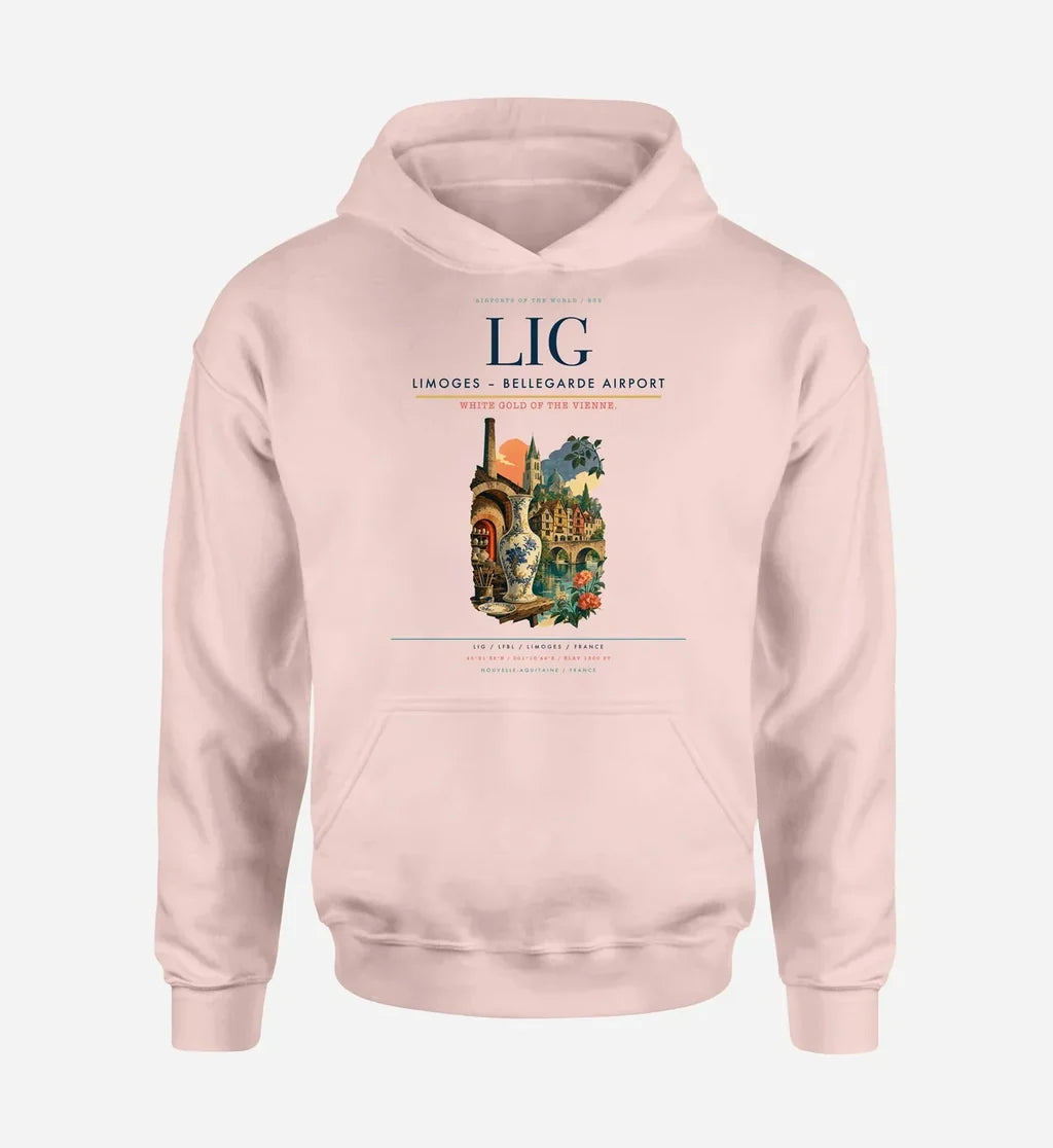 Limoges – Bellegarde Airport (LIG) design on pink hoodie single-side print