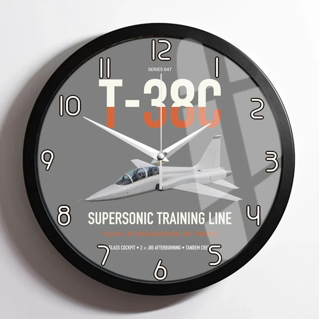 T-38C Talon design on gray framed wall clock