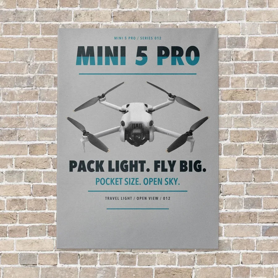 DJI Mini 5 Pro vertical canvas print - no frame - light gray background