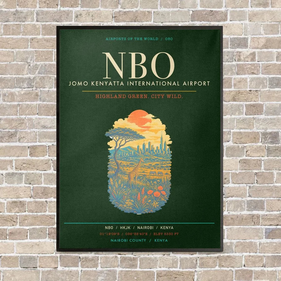 Jomo Kenyatta International Airport Nairobi NBO - Canvas Framed - Dark Green