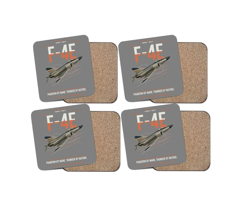 F-4E Phantom II design on gray 4 pieces set coaster