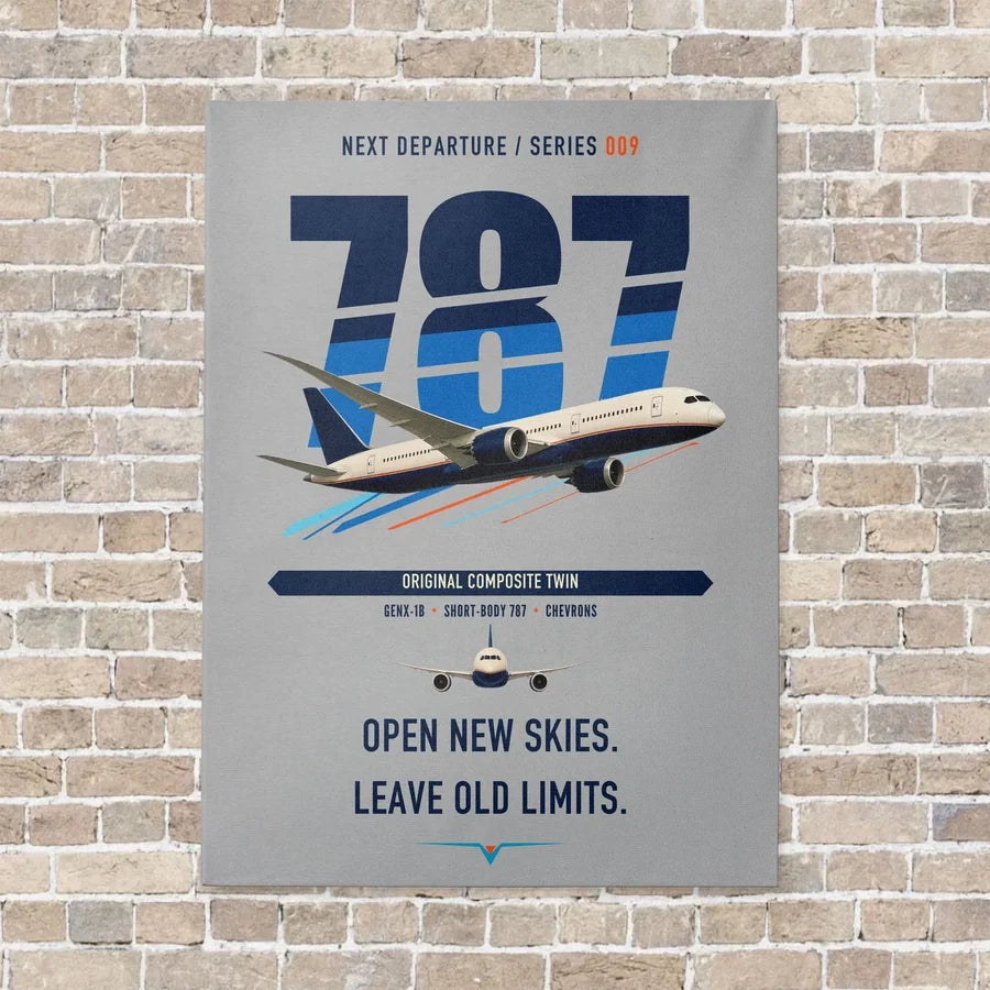 Boeing 787-8 Dreamliner vertical canvas print - no frame - light gray background