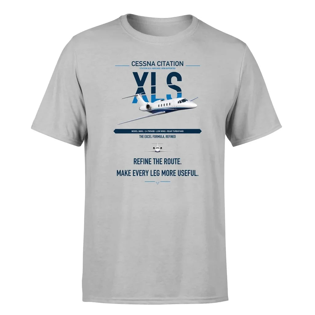 Cessna Citation XLS design on light gray double-side t-shirt, single-side print