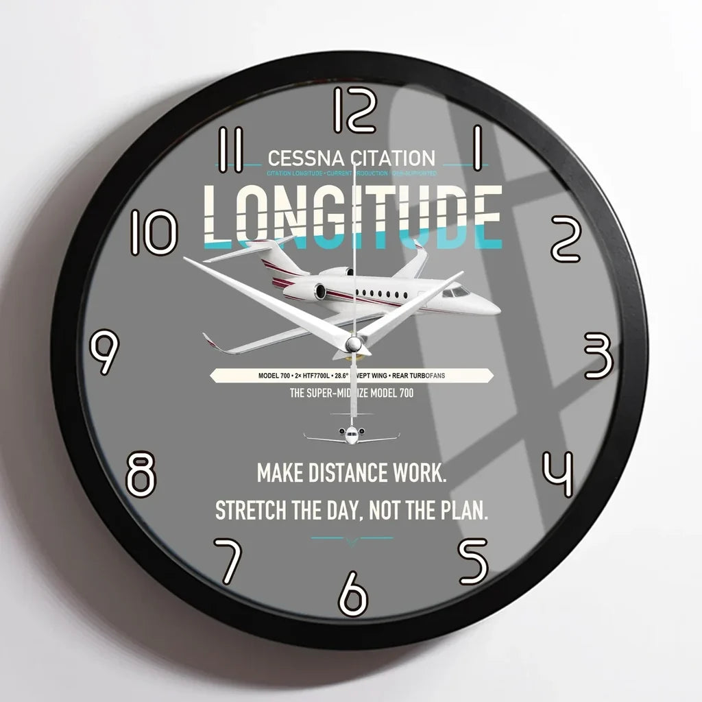 Cessna Citation Longitude design on gray framed wall clock