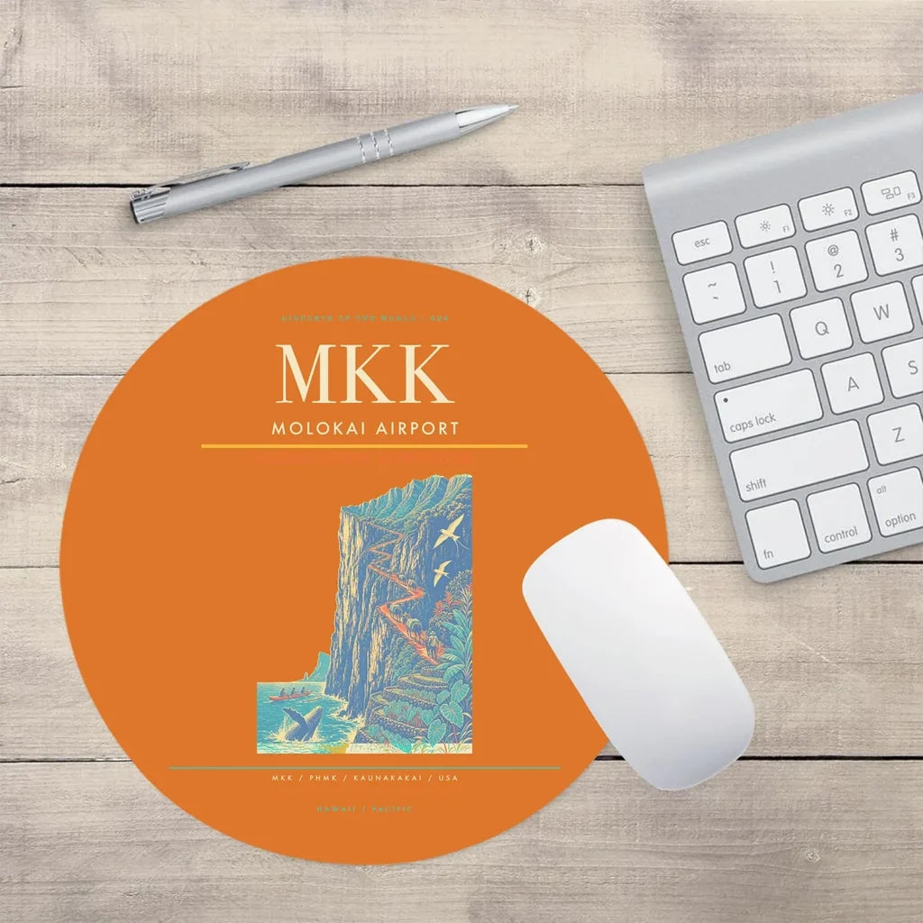 Molokai Airport (MKK) design on orange round mouse pad