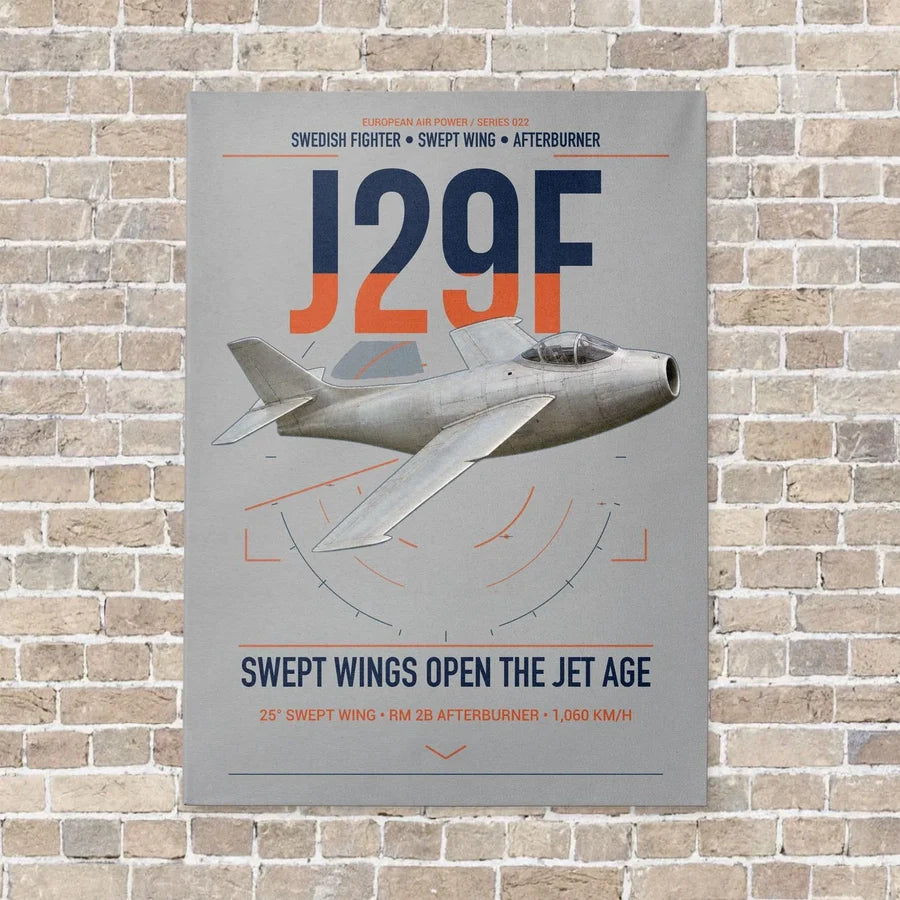 Saab J 29F Tunnan vertical canvas print - no frame - light gray background