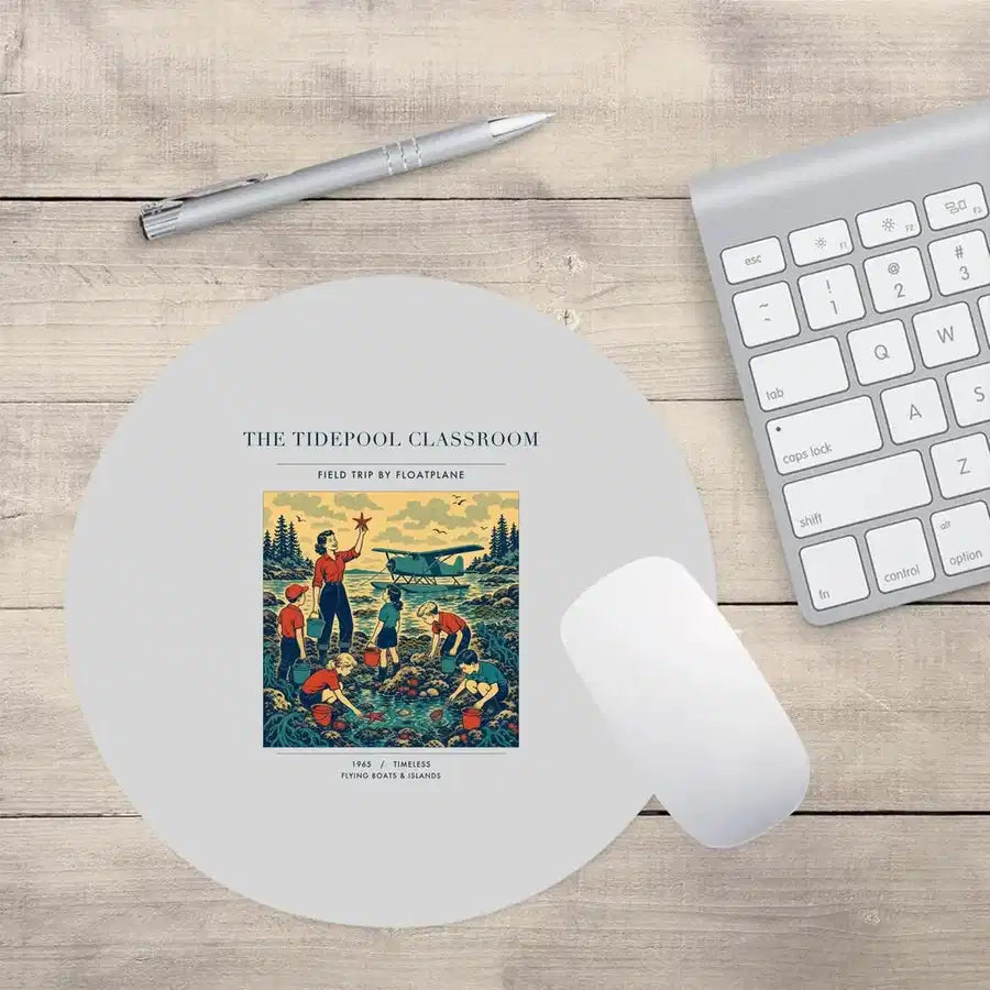 VINTAGE G4366 - The Tidepool Classroom - Designed Mouse Pads design on lightgray round