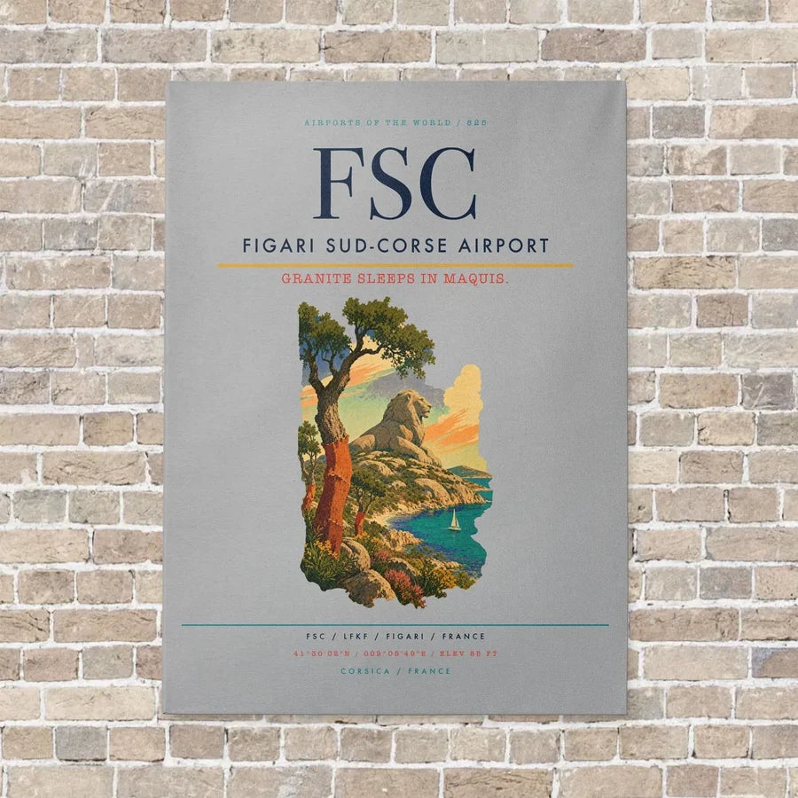 Figari Sud-Corse Airport FSC vertical canvas print - no frame - light gray background