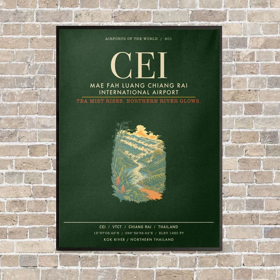 Mae Fah Luang Chiang Rai International Airport CEI - Canvas Framed - Dark Green