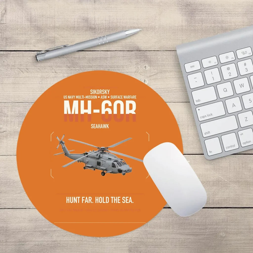 Sikorsky MH-60R Seahawk design on orange round mouse pad