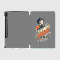 Thumbnail for She Owns The Departure design on gray samsung tablet tablet case