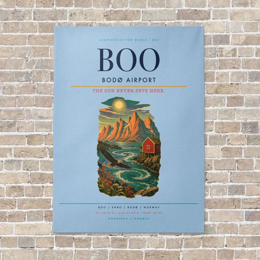 Bodø Airport BOO - Canvas No Frame - Light Blue