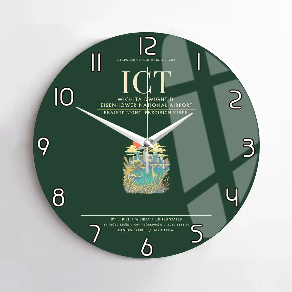 Wichita Dwight D. Eisenhower National Airport ICT Wall-Clock No-Frame - Dark Green