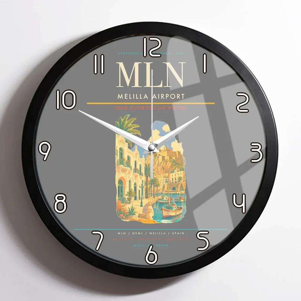 Melilla Airport (MLN) design on gray framed wall clock