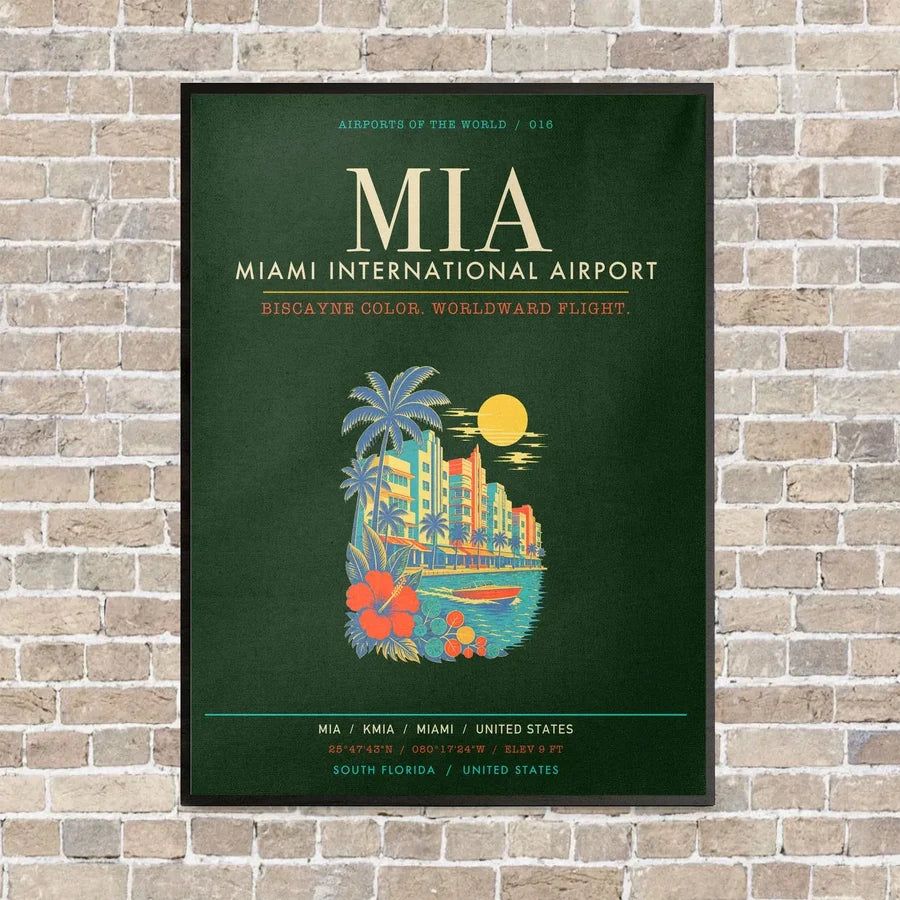 Miami International Airport MIA - Canvas Framed - Dark Green