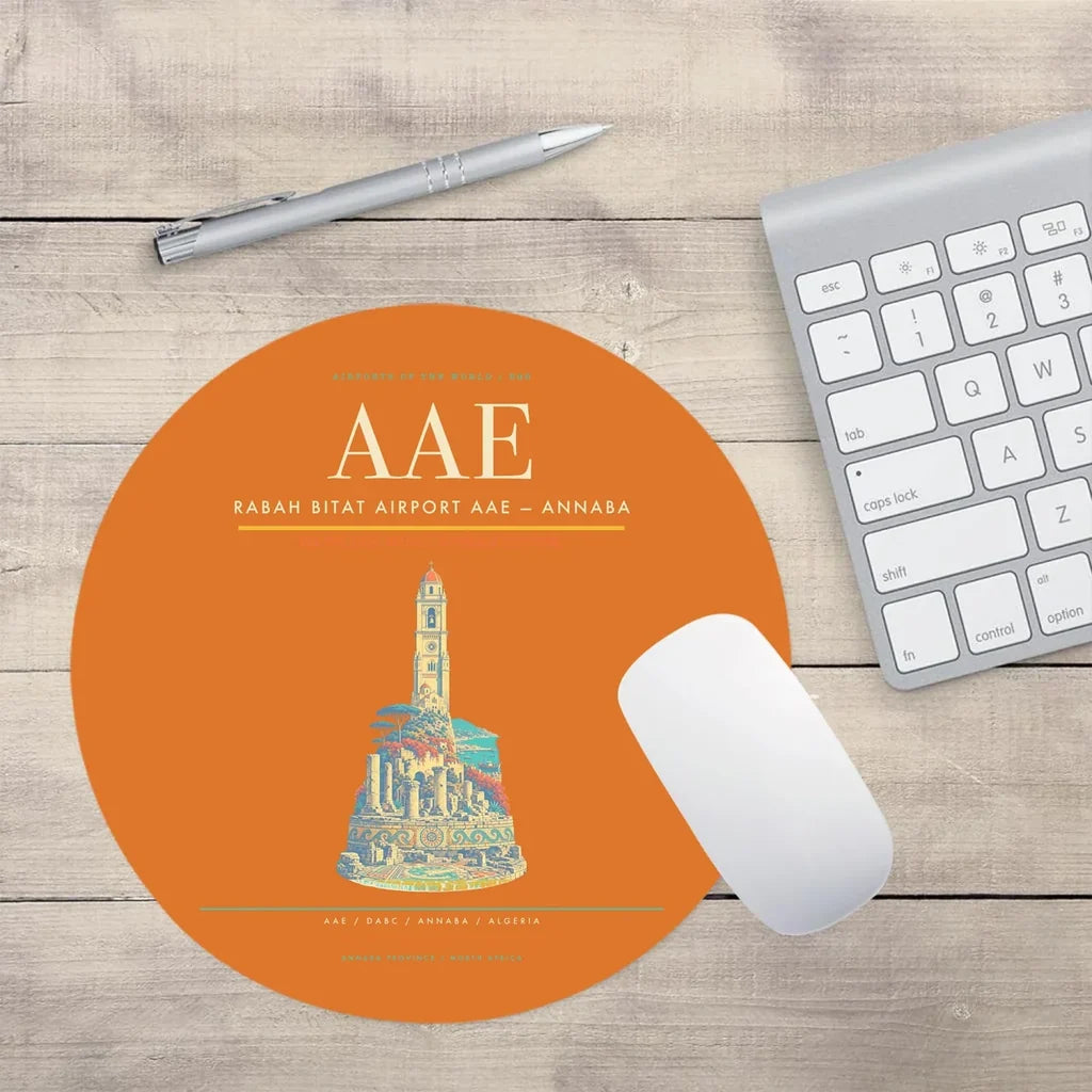 Rabah Bitat Airport (AAE) design on orange round mouse pad