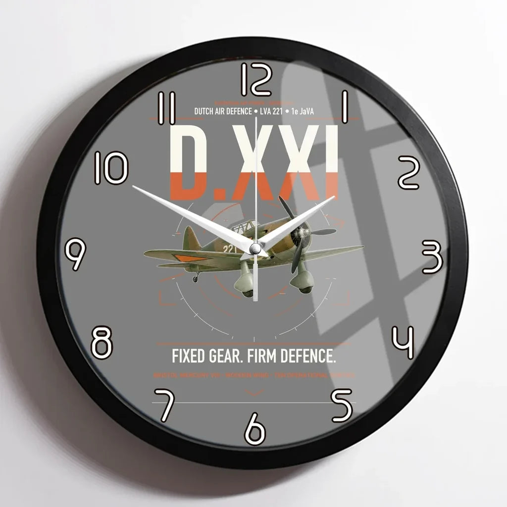 Fokker D.XXI — Dutch LVA aircraft 221 design on gray framed wall clock