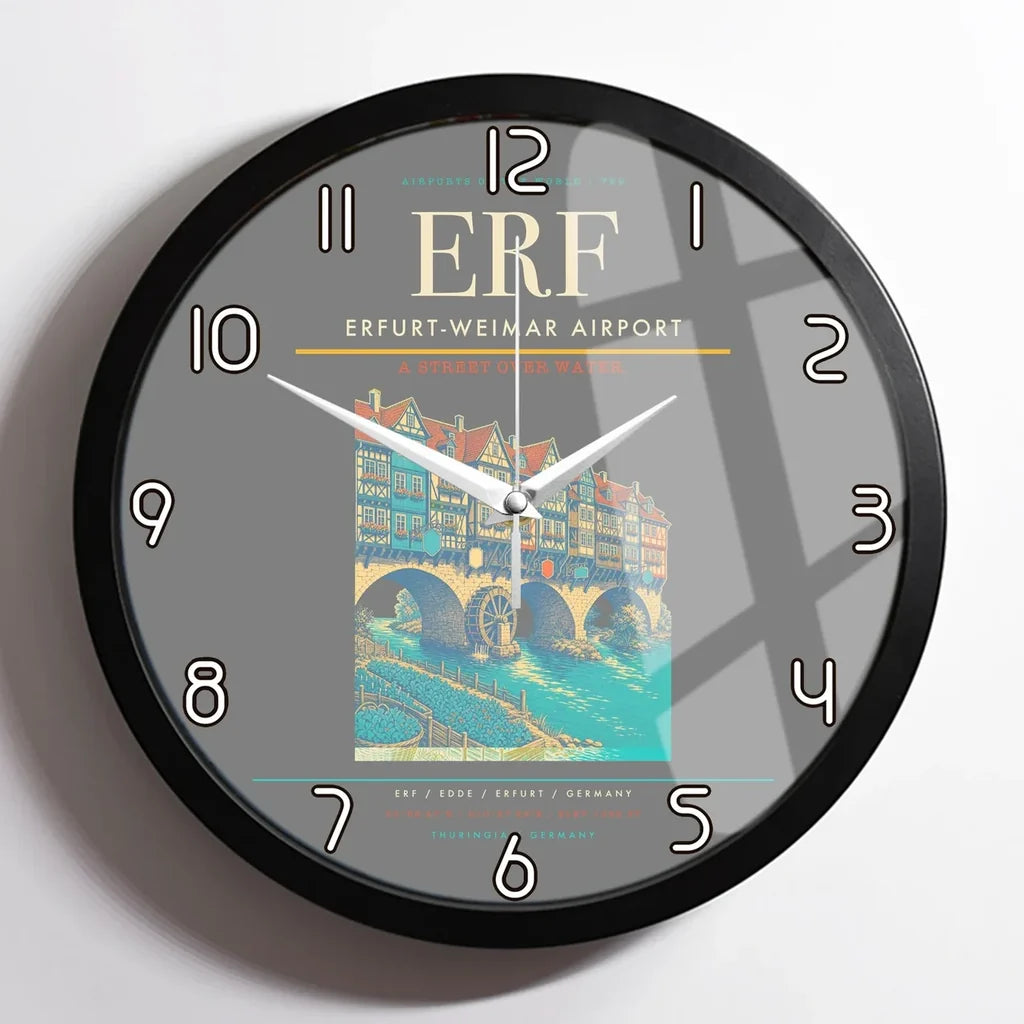 Erfurt-Weimar Airport (ERF) design on gray framed wall clock