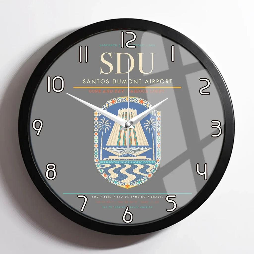 Santos Dumont Airport (SDU) design on gray framed wall clock