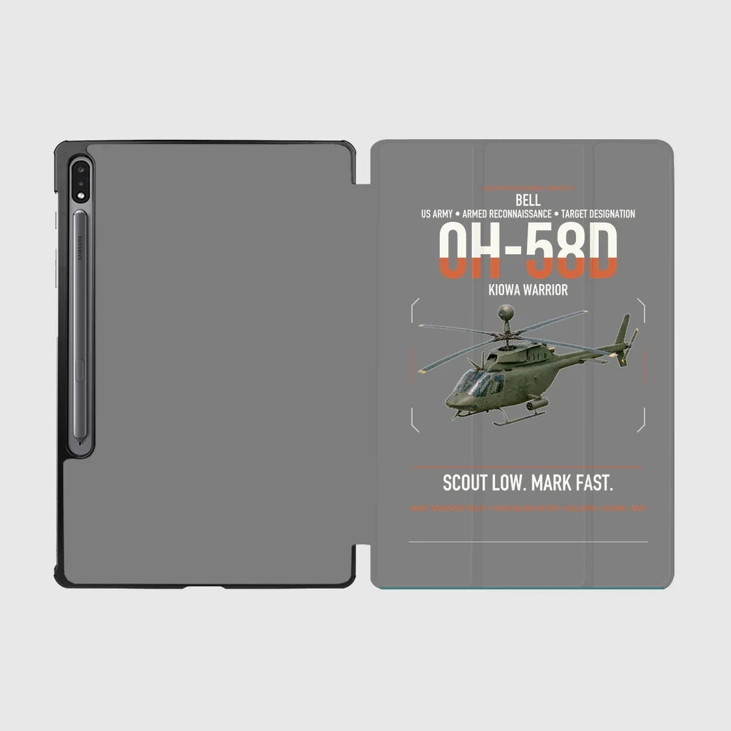 Bell OH-58D Kiowa Warrior design on gray samsung tablet tablet case