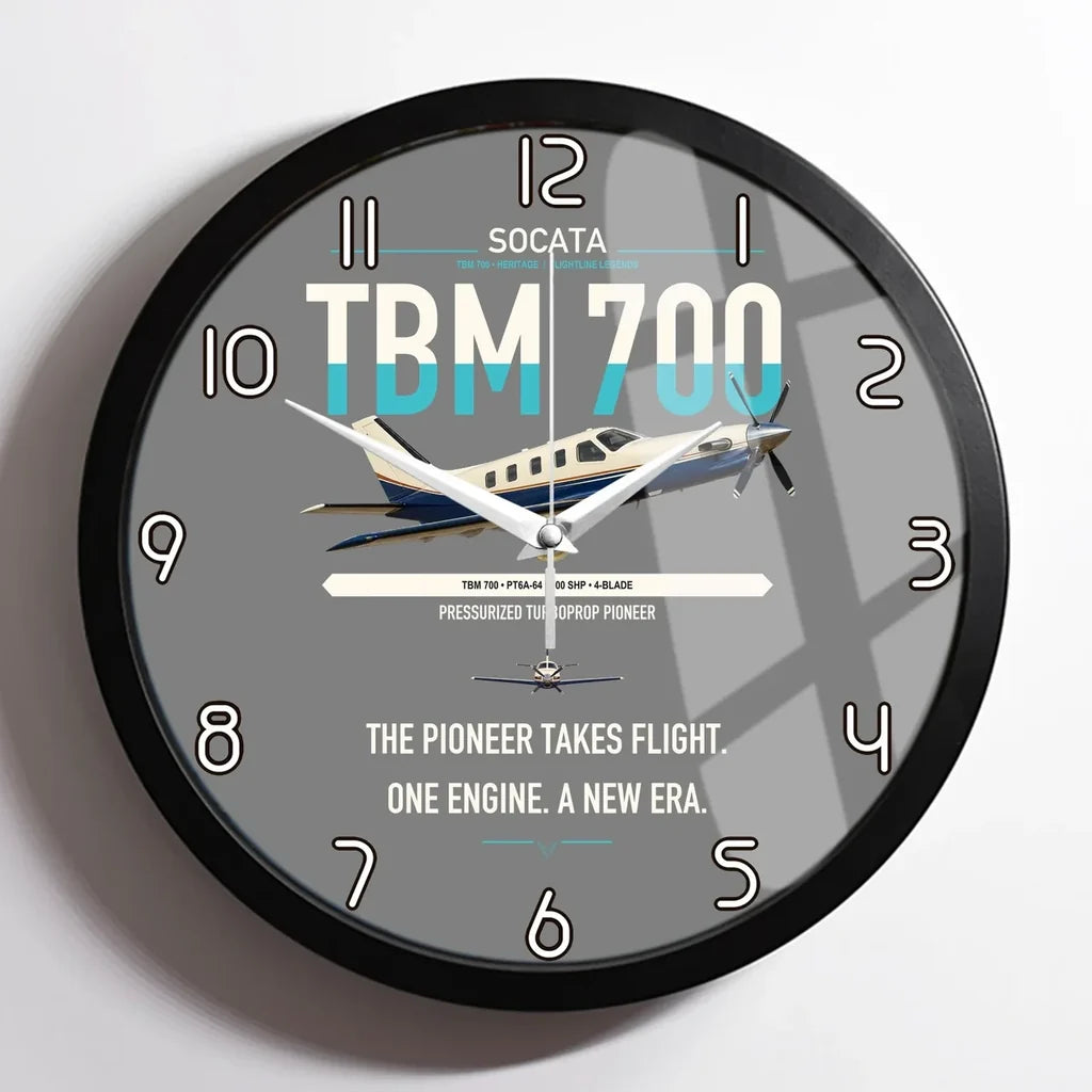 Socata TBM 700 design on gray framed wall clock