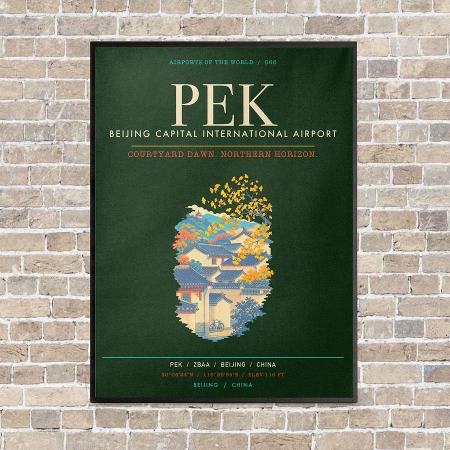 Beijing Capital International Airport PEK - Canvas Framed - Dark Green