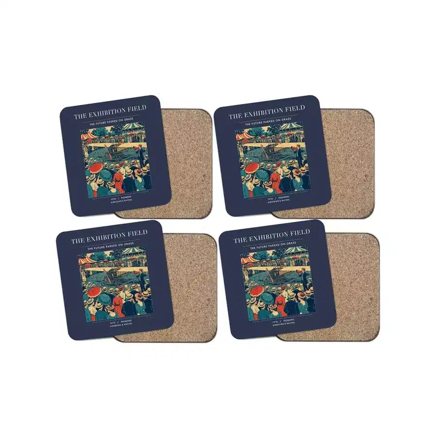 The Exhibition Field - Designed Coasters design on navy blue 4-pieces-set