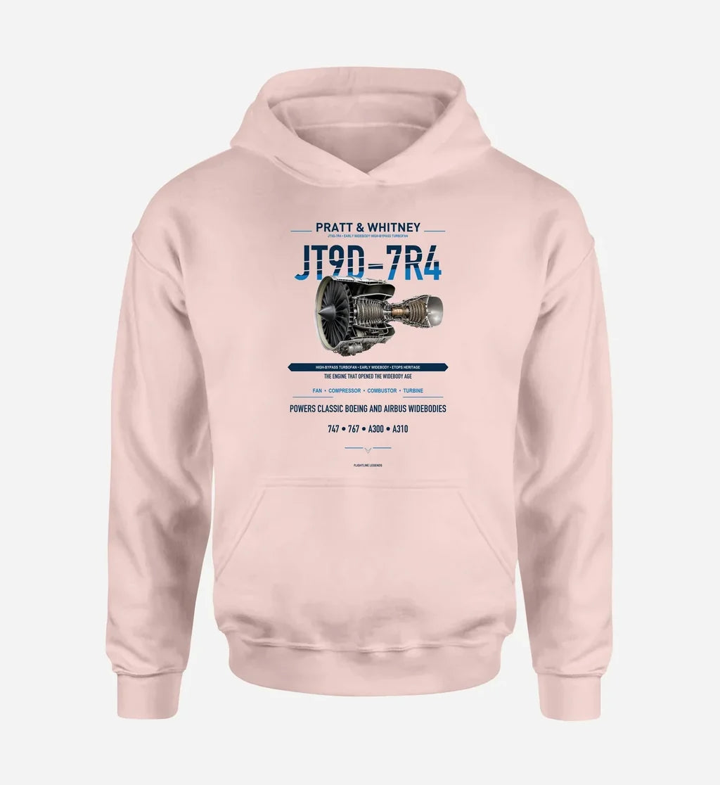 JT9D-7R4 design on pink hoodie single side