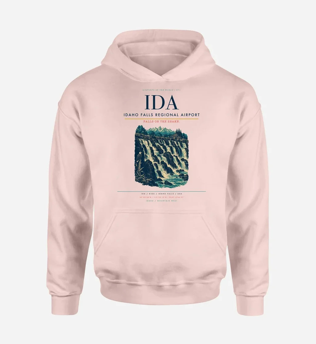 Idaho Falls Regional Airport (IDA) design on pink hoodie single-side print