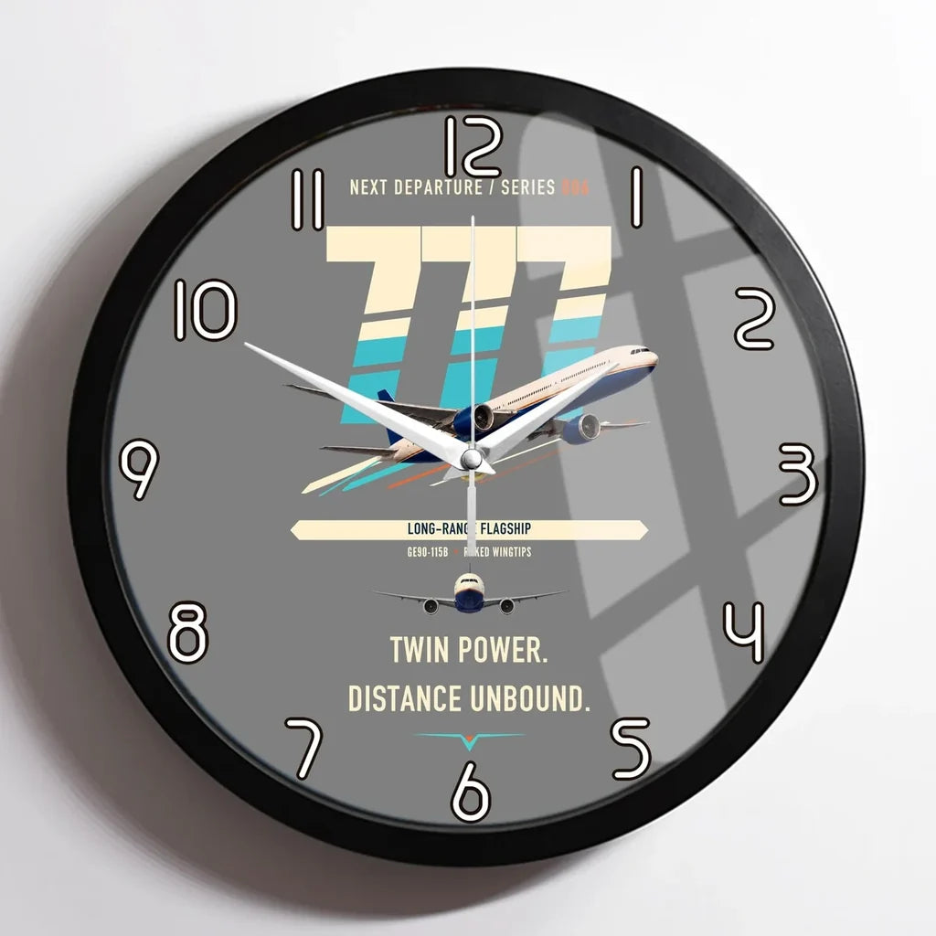 Boeing 777-300ER design on gray framed wall clock