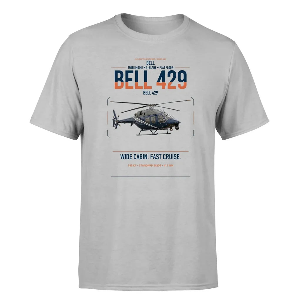 Bell 429 design on light gray t-shirt, single-side print
