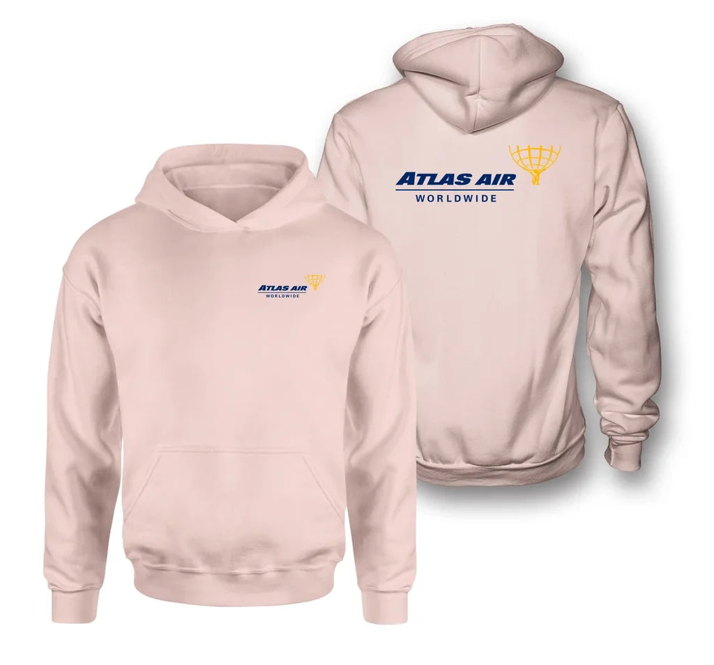 Atlas Air logo on pink double side hoodie