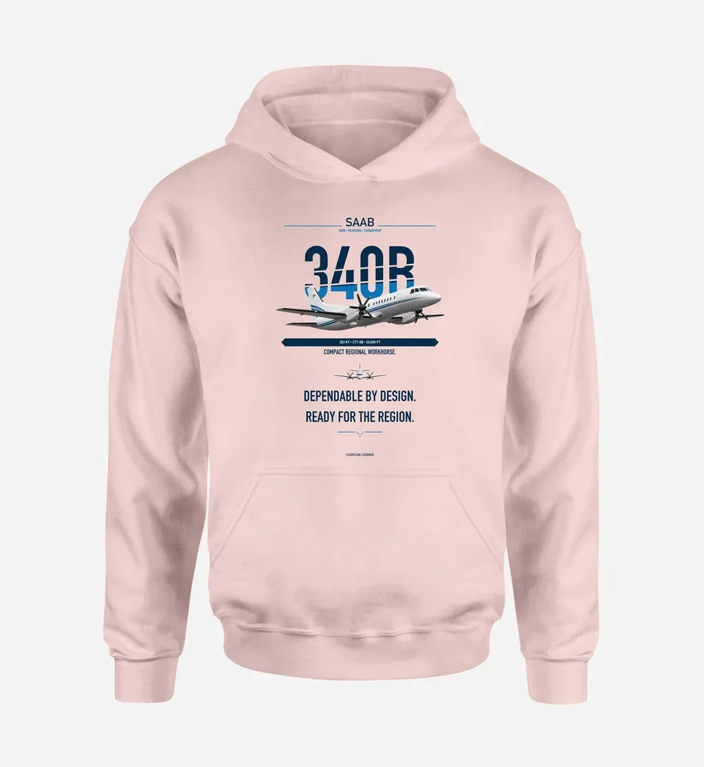 Saab 340B design on pink hoodie single side