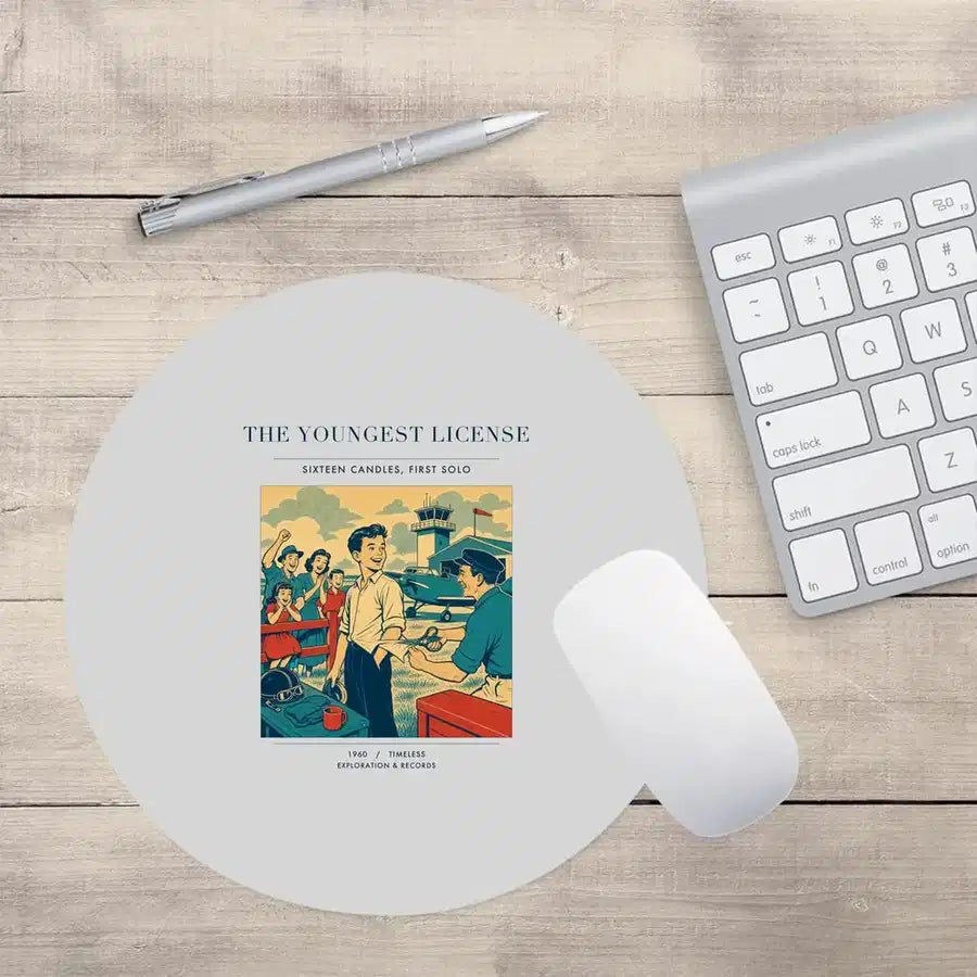 VINTAGE G4298 - The Youngest License - Designed Mouse Pads design on lightgray round