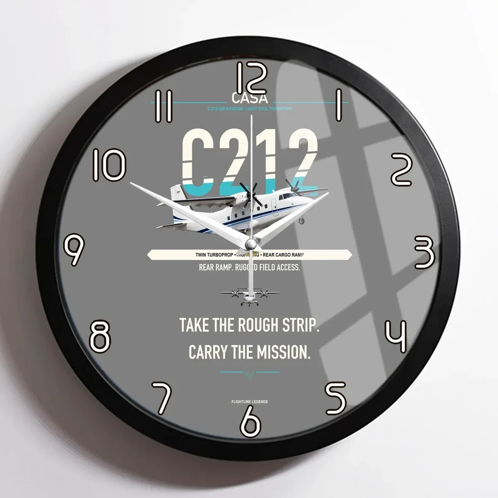 CASA C-212-400 Aviocar design on gray framed wall clock