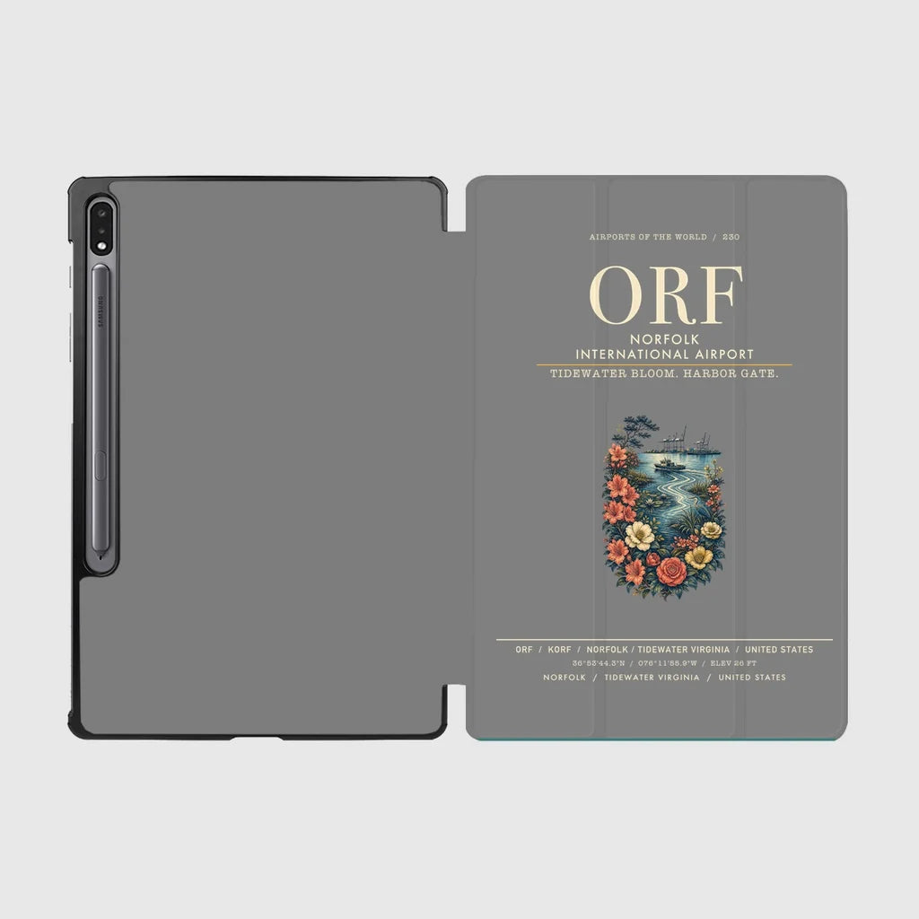 Norfolk International Airport (ORF) design on gray samsung tablet tablet case