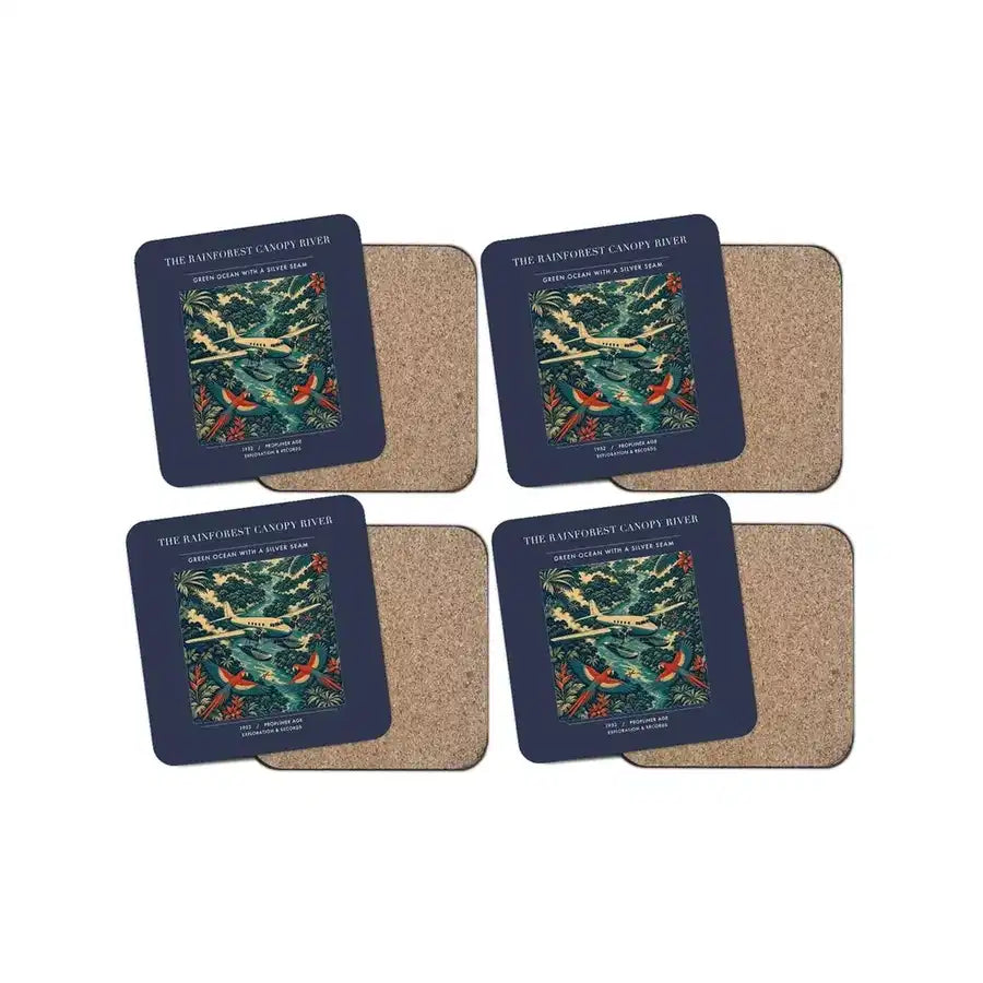The Rainforest Canopy River - Designed Coasters design on navy blue 4-pieces-set