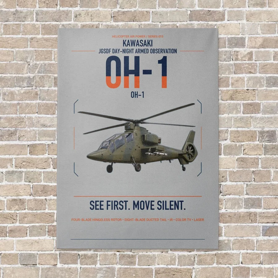 Kawasaki OH-1 vertical canvas print - no frame - light gray background