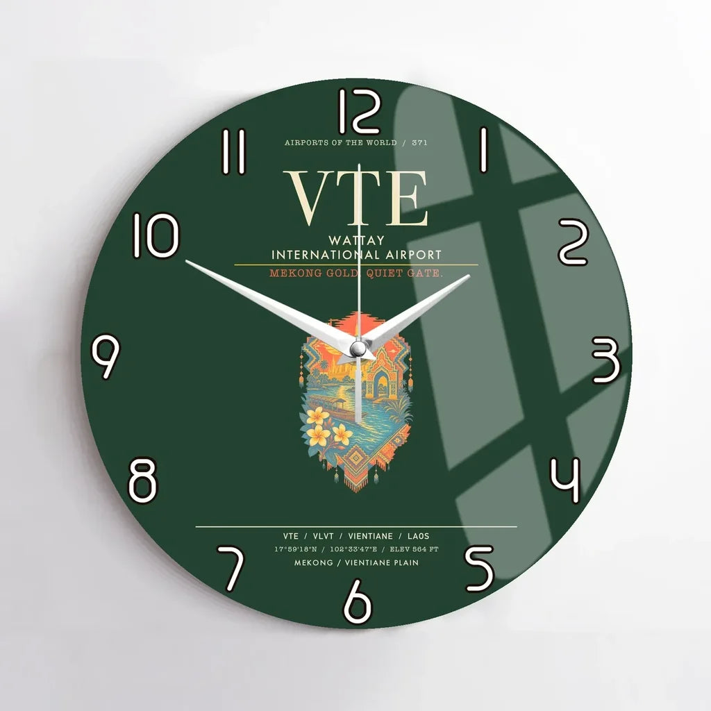 Wattay International Airport Vientiane VTE Wall-Clock No-Frame - Dark Green
