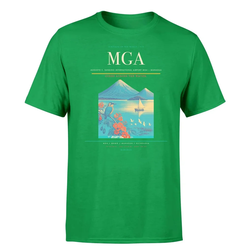 Augusto C. Sandino International Airport (MGA) T-Shirt single-side front print in Green | augusto-c-sandino-international-airport-mga-double-side-t-shirt