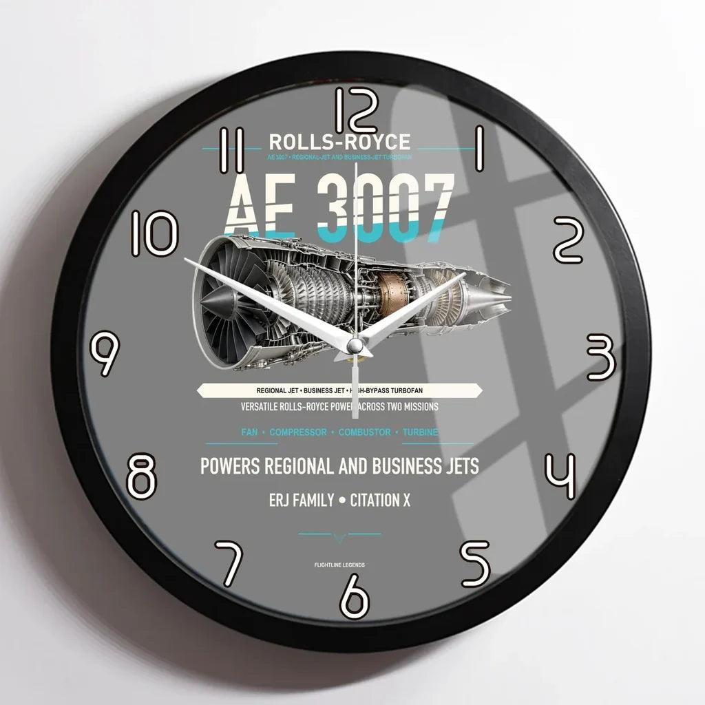 AE 3007 design on gray framed wall clock