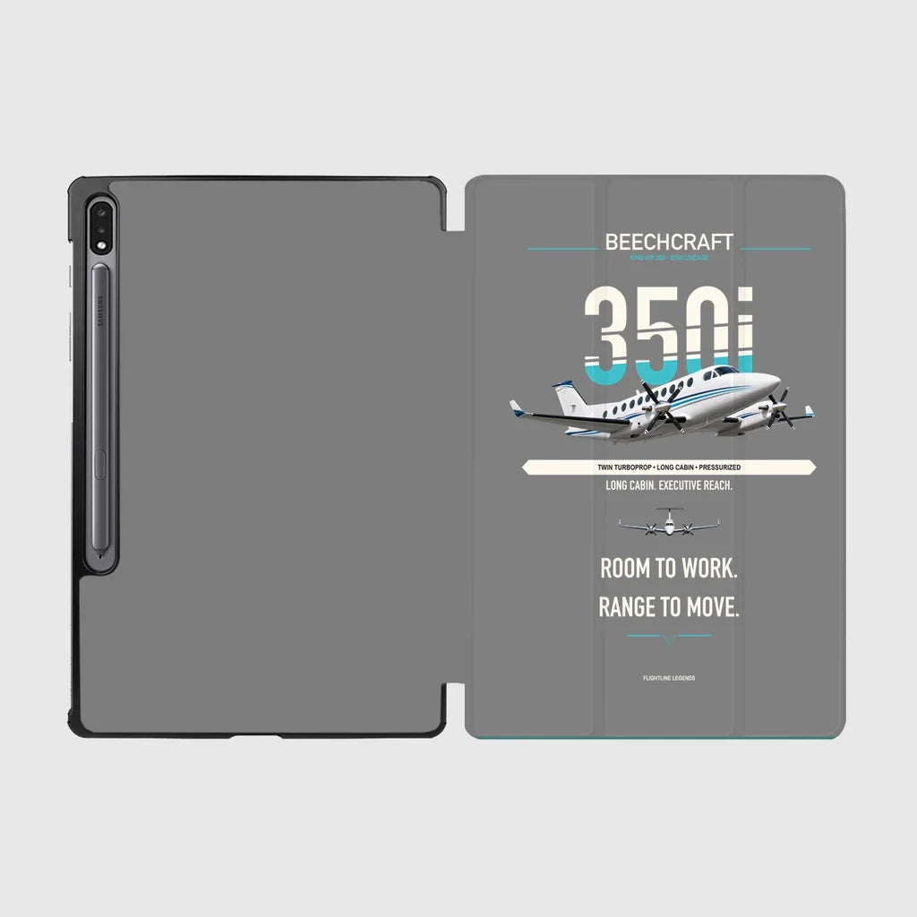 Beechcraft King Air 350i design on gray samsung tablet tablet case