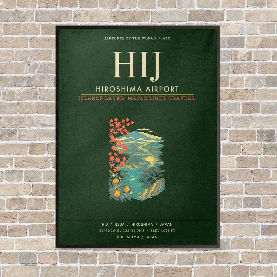 Hiroshima Airport HIJ - Canvas Framed - Dark Green