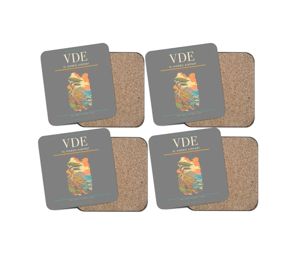 El Hierro Airport (VDE) design on gray 4 pieces set coaster