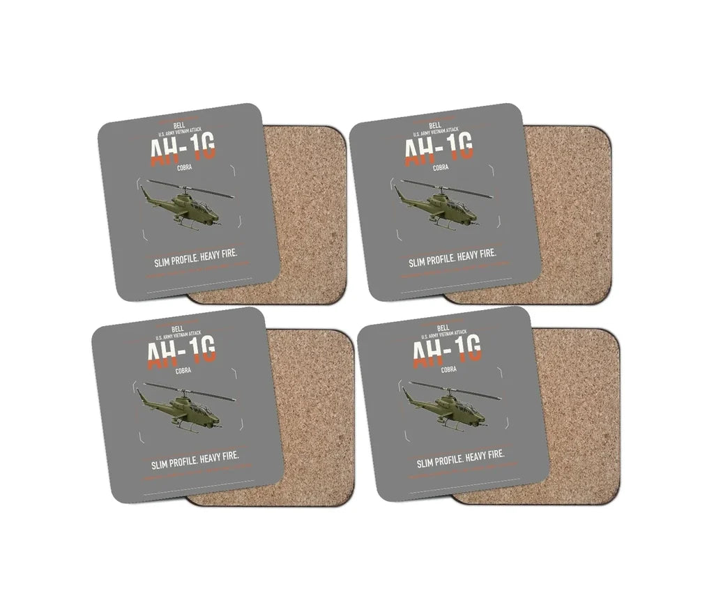 Bell AH-1G Cobra design on gray 4 pieces set coaster