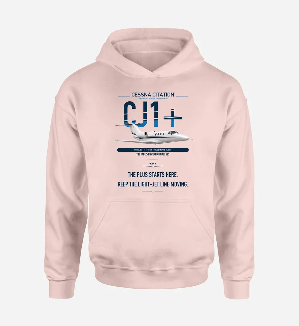 Cessna Citation CJ1+ design on pink double-side hoodie, single-side print