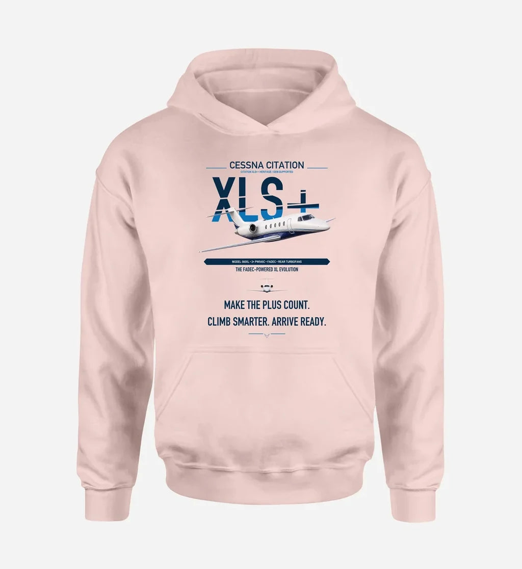 Cessna Citation XLSPlus design on pink double-side hoodie, single-side print