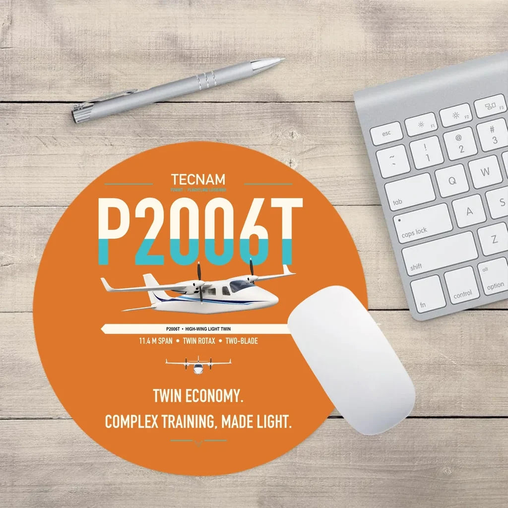 Tecnam P2006T design on orange round mouse pad