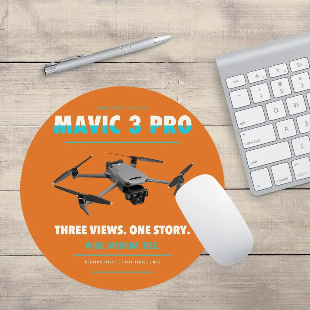 DJI Mavic 3 Pro design on orange round mouse pad